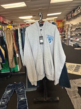 True Religion Hoodie Men's Light Gray Heather TR Zip Up Size 3XL NWT Retail $150